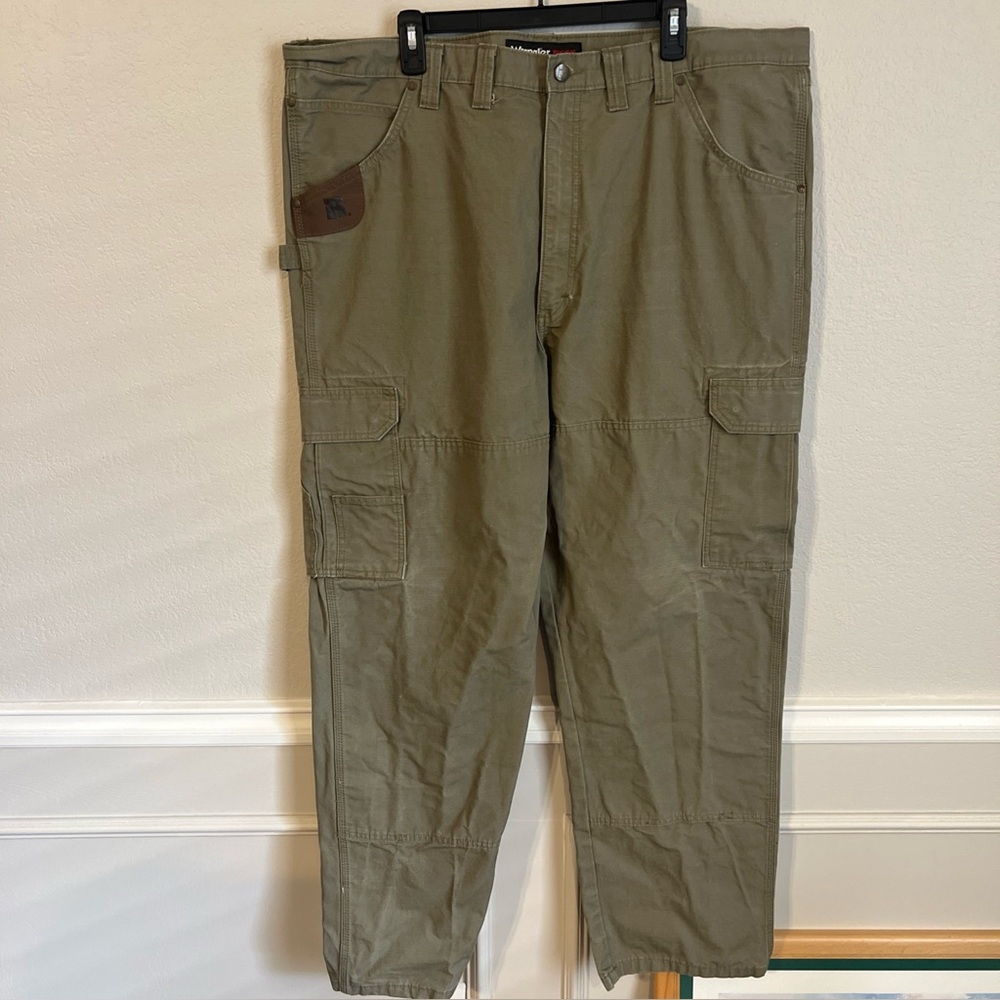 Wrangler RIGGS Workwear Carpenter Pants Mens 44 x 34 Green Ripstop Canvas
